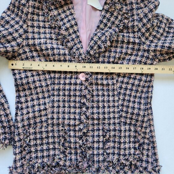 Houndstooth Tweed Pink Blazer Fringed Preppy Legally Blonde Cute Corpcore Classy - Picture 12 of 13
